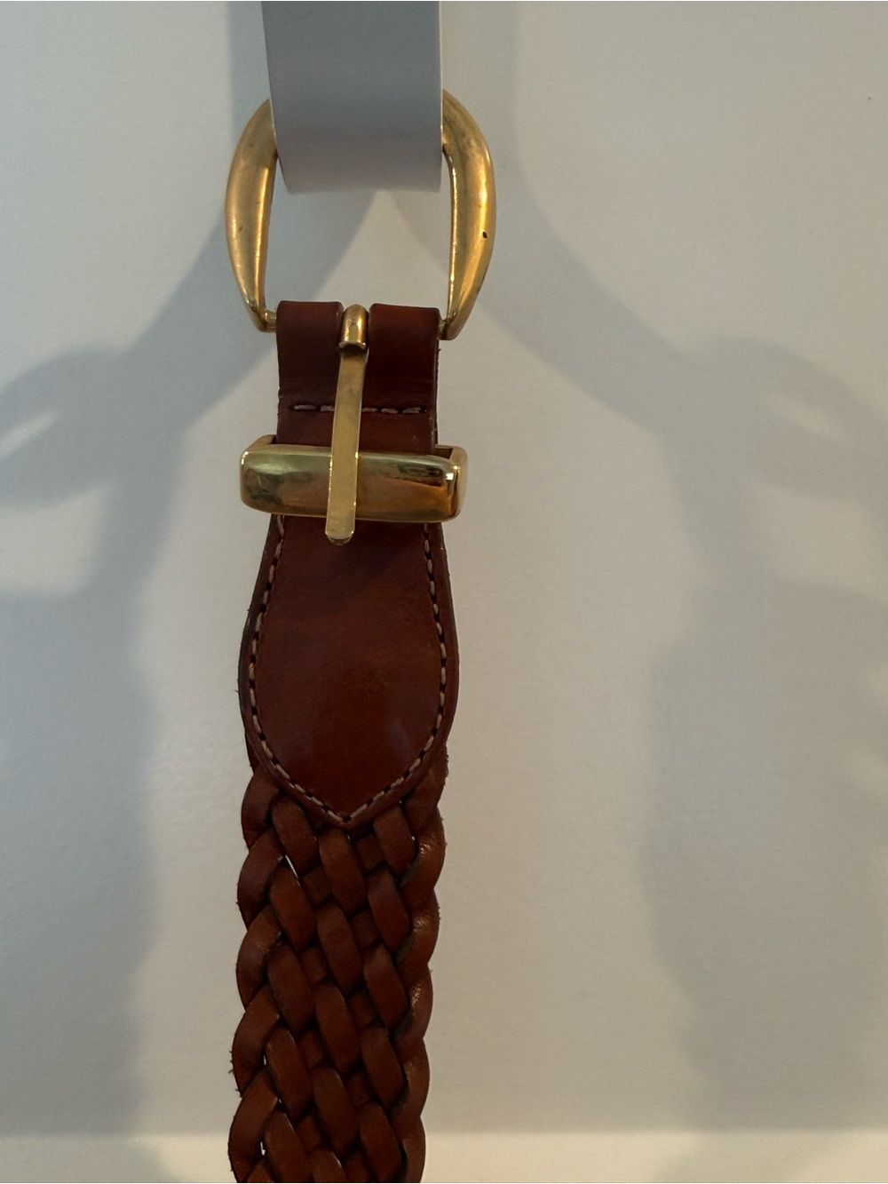 Talbots Brown Braided Leather Belt with Gold Buckle XL